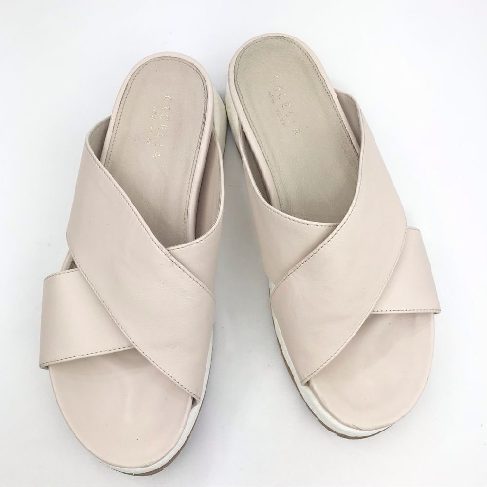 Cecelia New York LIMA Light Taupe Chunky Crisscross Platform Slide Sandals
